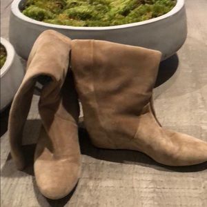 Lanvin taupe suede knee boots flat slouch